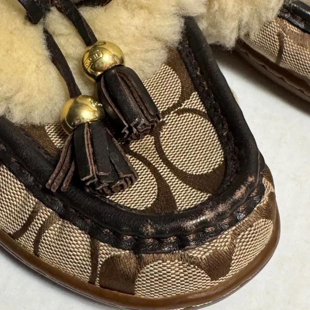 Coach Fiona Women's Brown and Tan Slippers with Monogram Sheepskin size 7,5